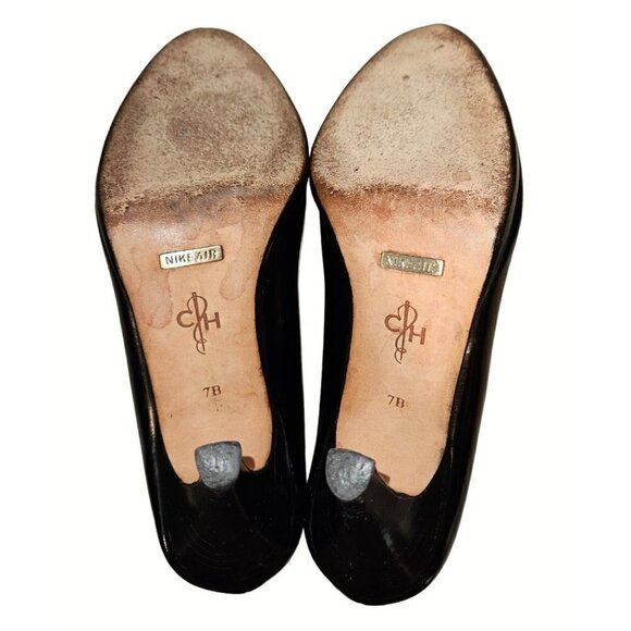 Cole Haan X Nike Air Black Leather Pump Heels Sz 7B Round Toe Slip On Padded - Picture 9 of 12